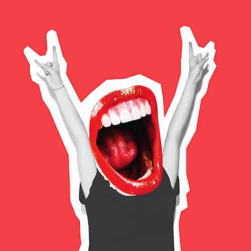Ein Platzhalterbild für die Team-Bilder. Ein surreales Bild einer schwarz-weißen Silhouette mit erhobenen Armen, die eine Rockgeste macht. Der Kopf wird durch einen offenen Mund mit roten Lippen und weißen Zähnen ersetzt, was an die geniale All on 4 Augsburg Methode erinnert, vor einem einfarbig roten Hintergrund.